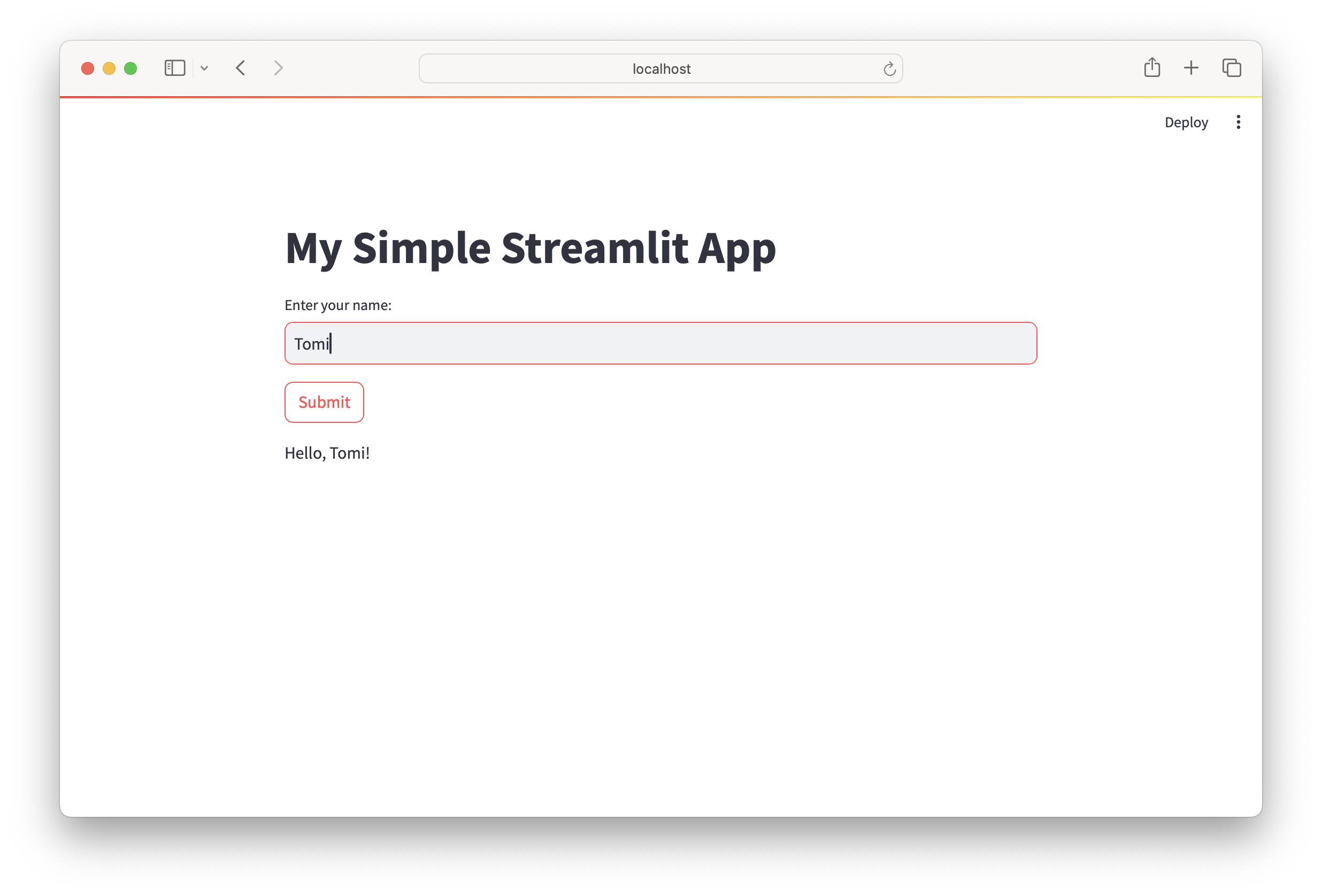 Screenshot of the Streamlit app