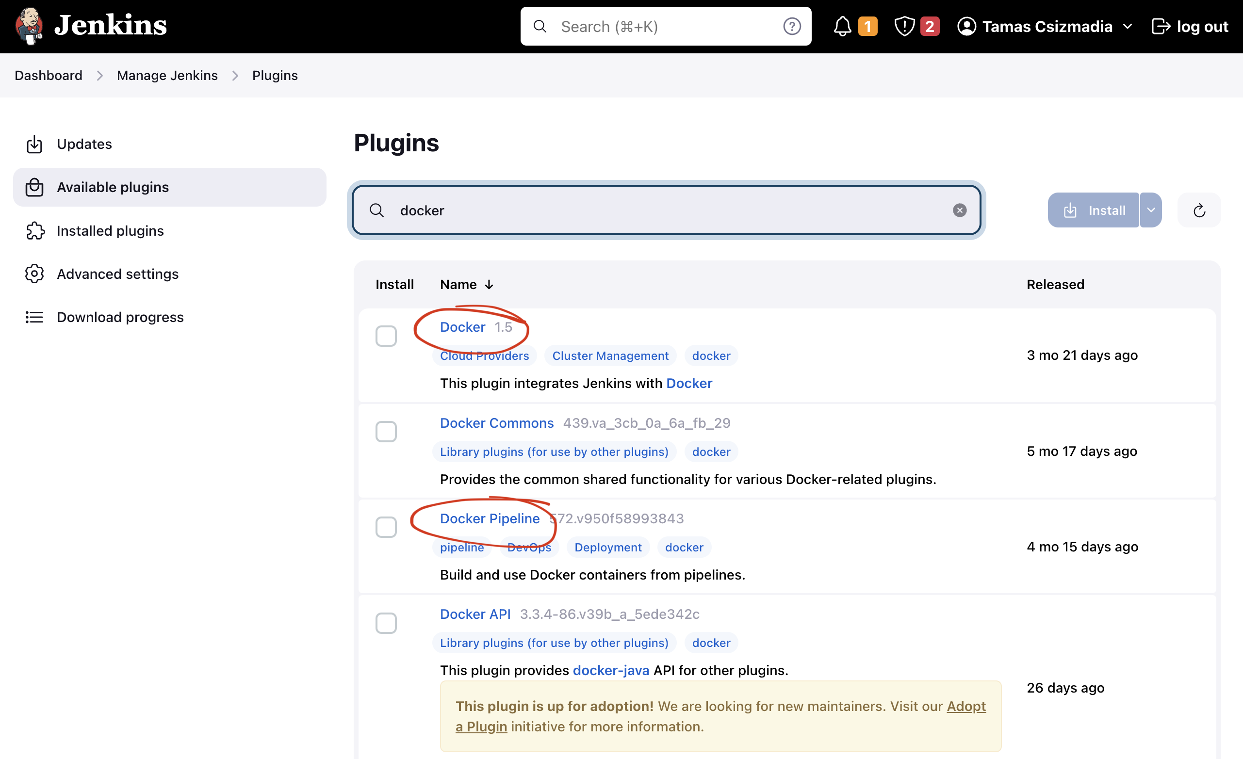 Screenshot of plugins