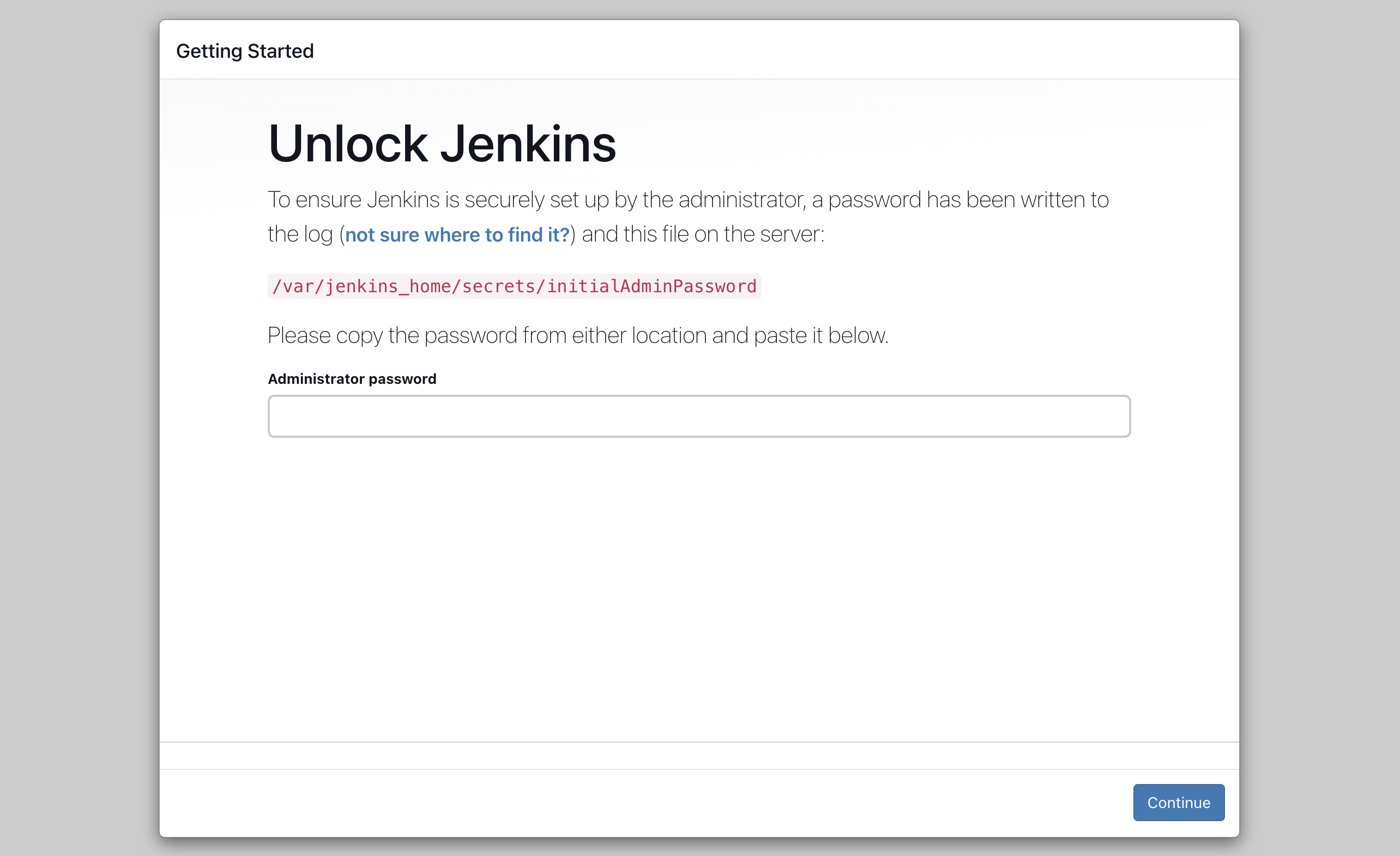 Screenshot of the Jenkins initial setup