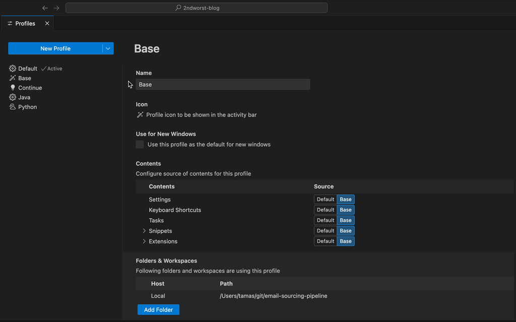 Exporting a profile in VS Code